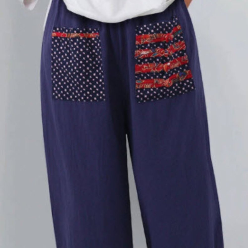 NWT Oversized Print Patchwork Pants - Navy XL